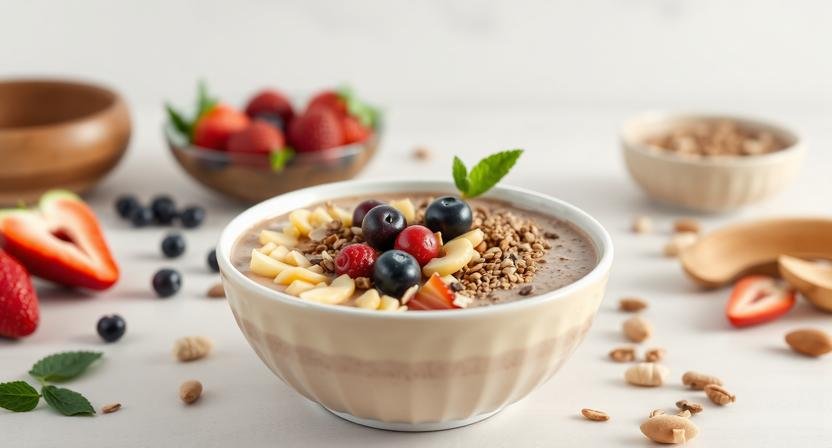 smoothie bowl healthy breakfast with fruits nuts and seeds