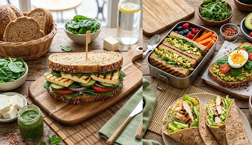 15 quick and filling healthy sandwich recipes made with whole grain bread and fresh vegetables