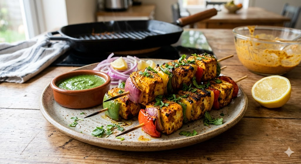 Grilled paneer tikka — restaurant flavor, home nutrition. No deep frying required.