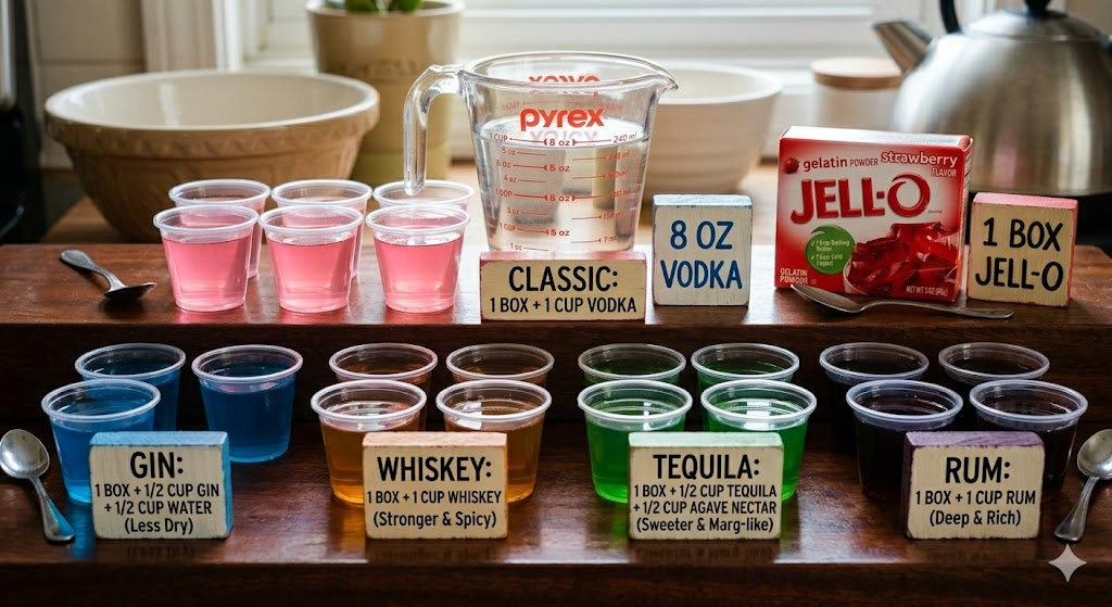 An assortment of colorful cups showcasing how to tweak the jello shot ratio for different types of liquor