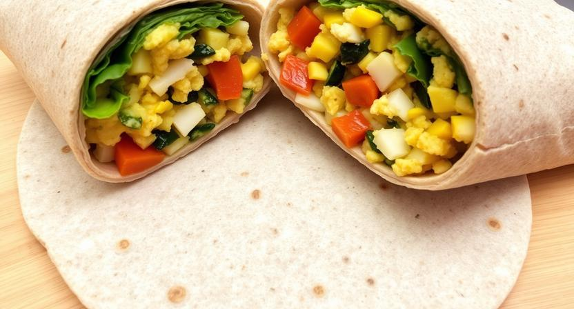 Egg veggie scramble wrap — quick 10 minute healthy work lunch