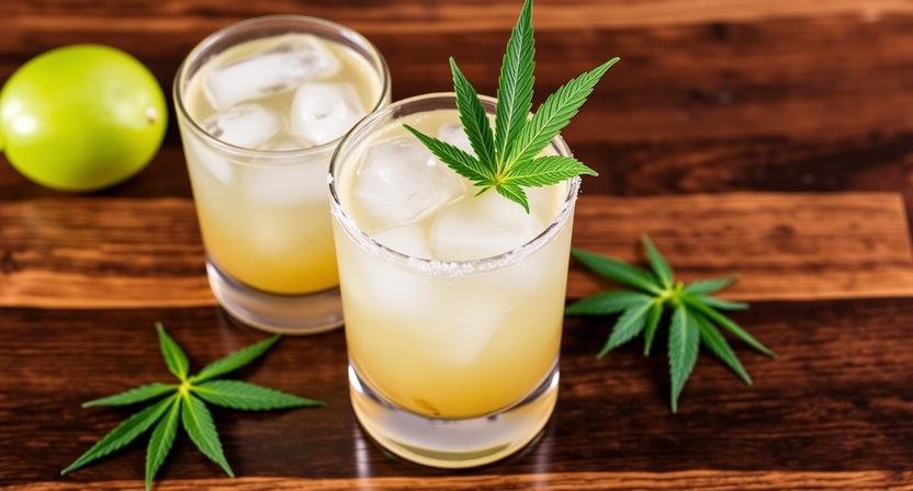 Neon green Liquid Marijuana drink recipe served in a hurricane glass with a pineapple garnish.