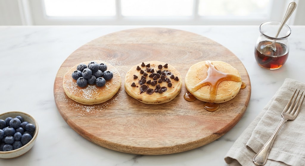 Pancake recipe variations including blueberry and chocolate chip for a single serving