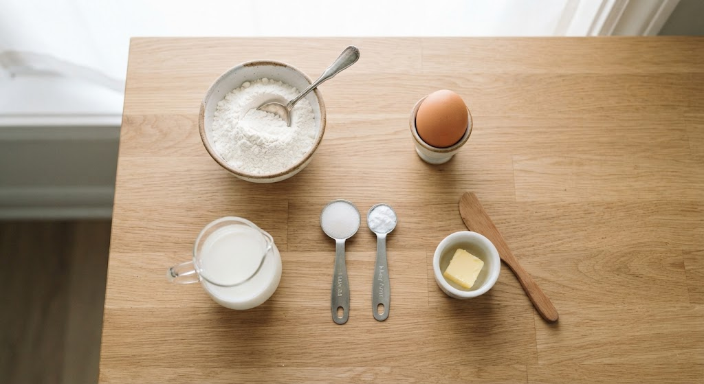 Pre-measured ingredients for a single-serving pancake recipe
